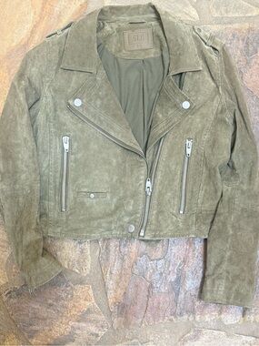 SL8 Olive Suede Leather Moto Jacket Size M Cropped Biker